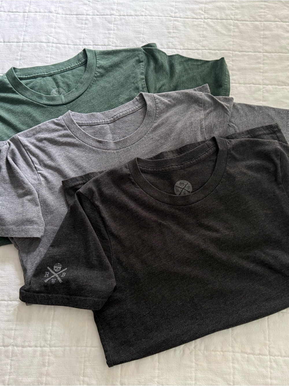 Lot of 3 Women's Short Sleeve Crewneck Tee - Dark Gray, Light Gray & Green